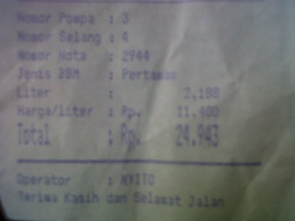 struk pengisian bbm sampe penuh